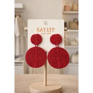 Kay Lee Red Round Beaded Earrings New